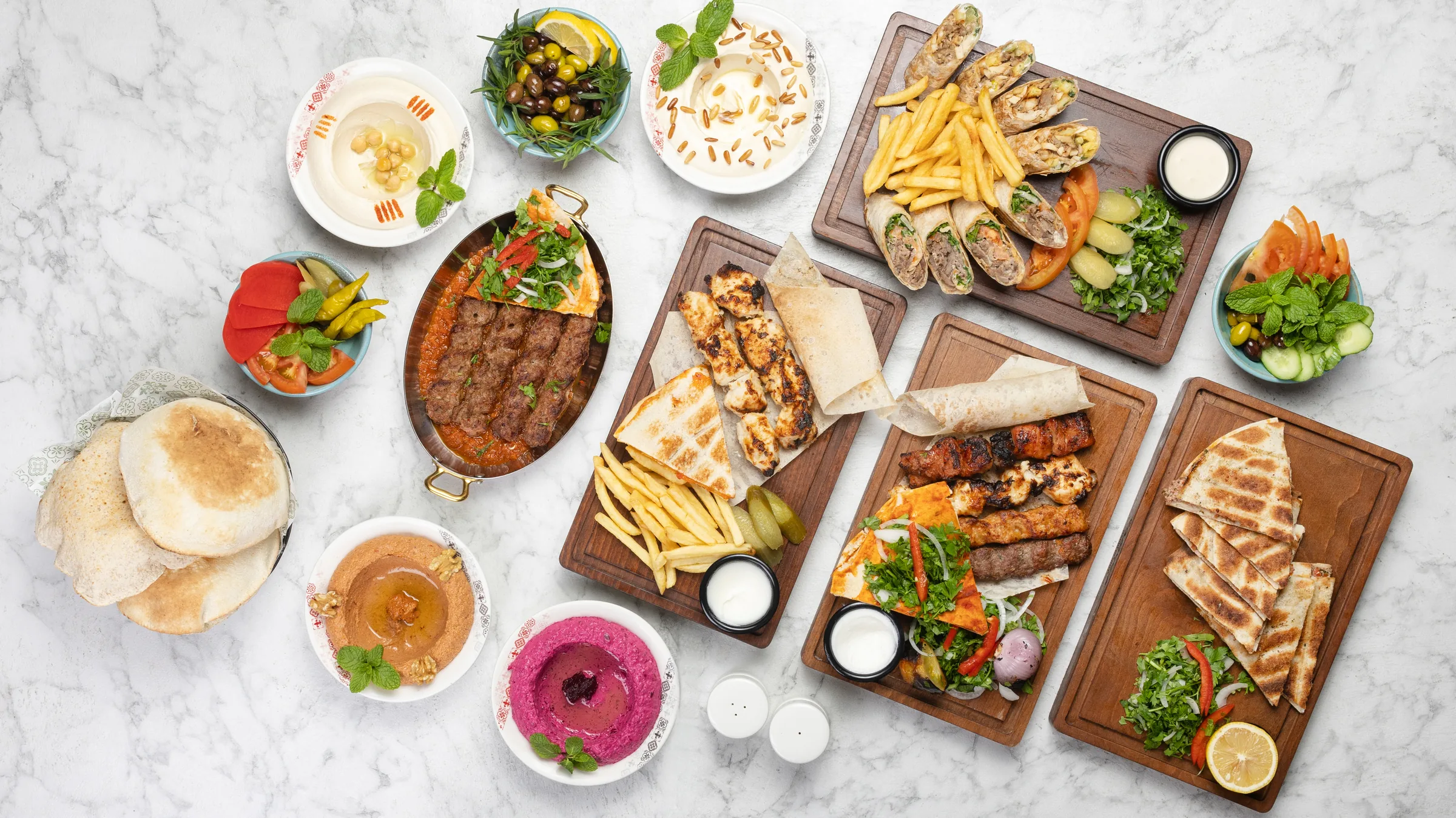 A full Habib Beirut table of mezze, mashawi and mouneh